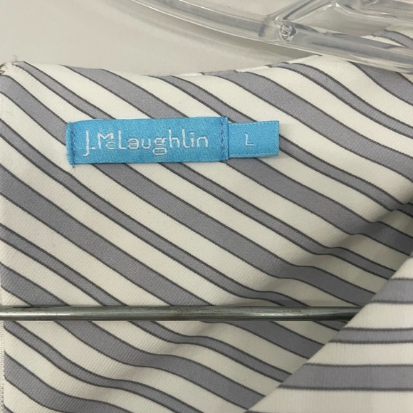 J. McLaughlin Women’s Large Gray and White Striped Sleeveless Shift Midi Dress - Picture 3 of 9